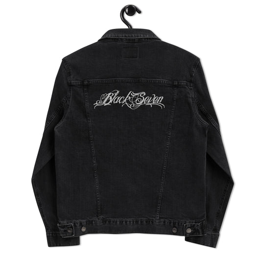 Veste denim brodée Noire «7»