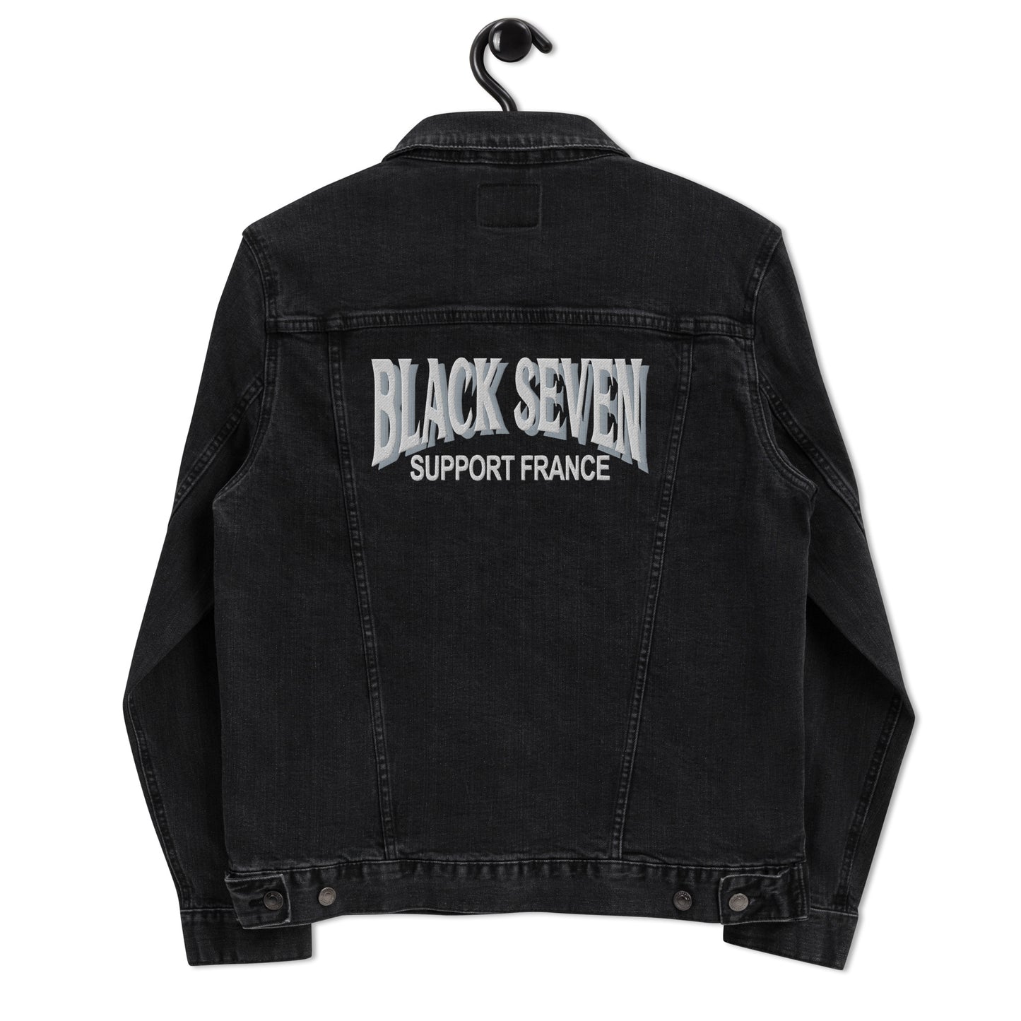 Veste denim brodée Noire « Black Seven »