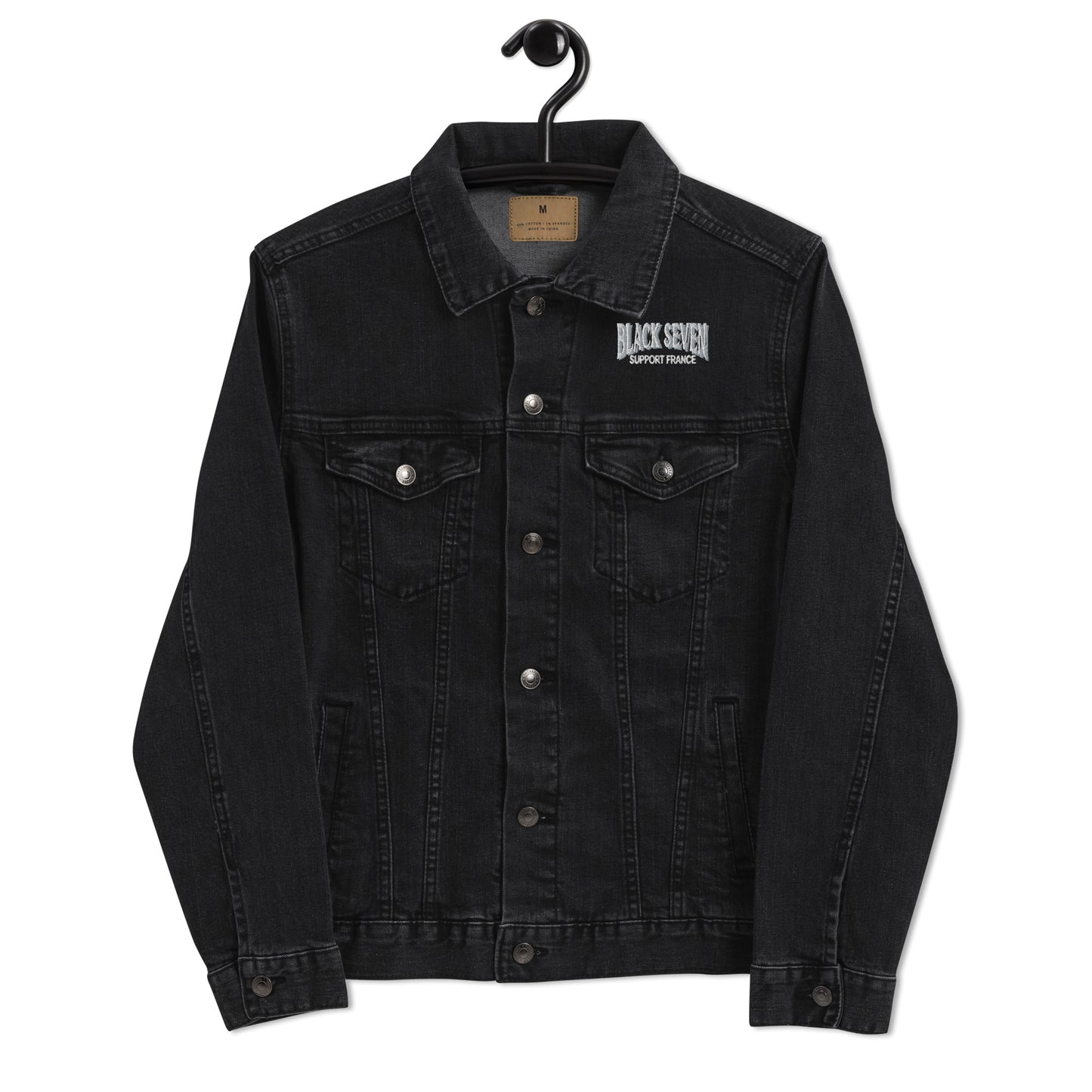 Veste denim brodée Noire « Black Seven »